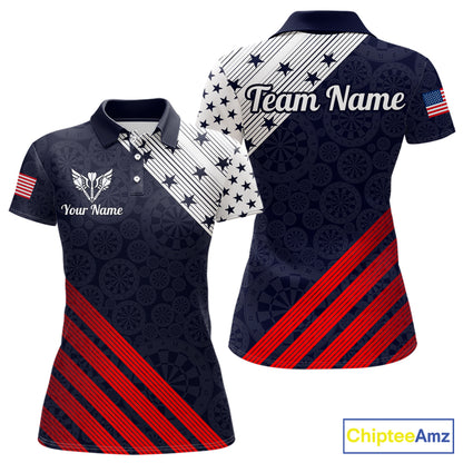 Custom Patriotic US Flag Stars Stripes Darts Polo 1/4-Zip Shirt For Women Personalized Darts Team Shirt NYN4421