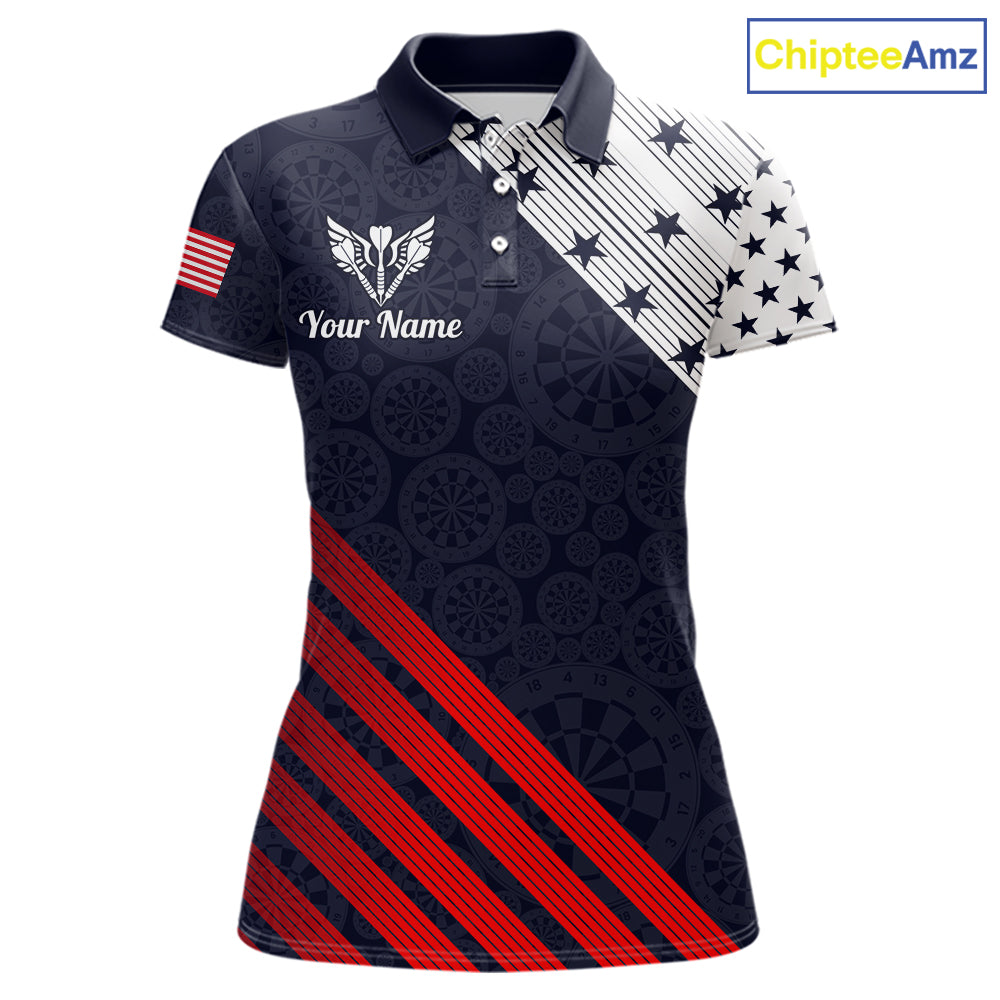 Custom Patriotic US Flag Stars Stripes Darts Polo 1/4-Zip Shirt For Women Personalized Darts Team Shirt NYN4421