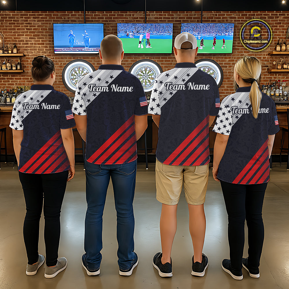 Custom Patriotic US Flag Stars Stripes Darts Polo 1/4-Zip Shirt For Women Personalized Darts Team Shirt NYN4421