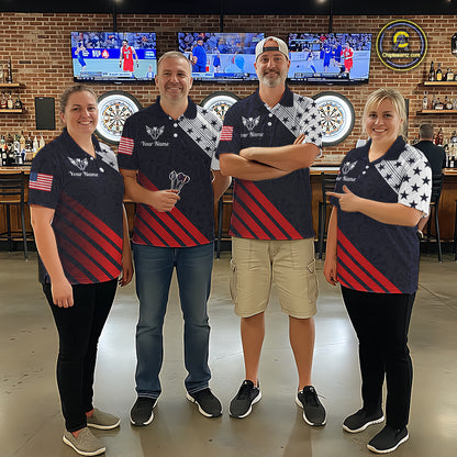 Custom Patriotic US Flag Stars Stripes Darts Polo 1/4-Zip Shirt For Women Personalized Darts Team Shirt NYN4421