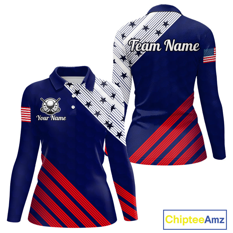 Golf Polo Shirt For Women Patriotic US Flag Stars Stripes Jersey Personalized Golf Player Team Shirt NYN4422