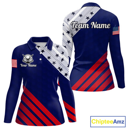 Golf Polo Shirt For Women Patriotic US Flag Stars Stripes Jersey Personalized Golf Player Team Shirt NYN4422