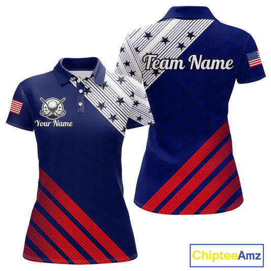 Golf Polo Shirt For Women Patriotic US Flag Stars Stripes Jersey Personalized Golf Player Team Shirt NYN4422