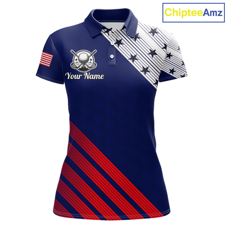 Golf Polo Shirt For Women Patriotic US Flag Stars Stripes Jersey Personalized Golf Player Team Shirt NYN4422