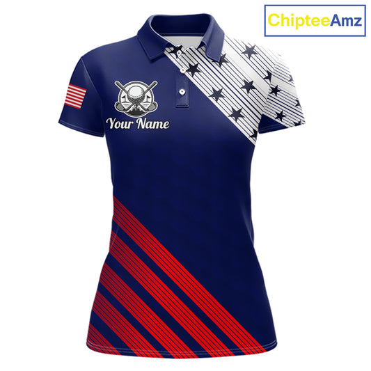 Golf Polo Shirt For Women Patriotic US Flag Stars Stripes Jersey Personalized Golf Player Team Shirt NYN4422