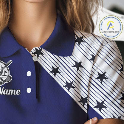Golf Polo Shirt For Women Patriotic US Flag Stars Stripes Jersey Personalized Golf Player Team Shirt NYN4422
