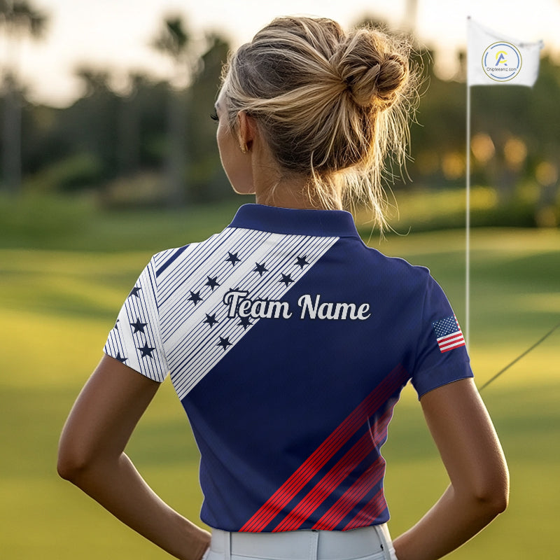 Golf Polo Shirt For Women Patriotic US Flag Stars Stripes Jersey Personalized Golf Player Team Shirt NYN4422