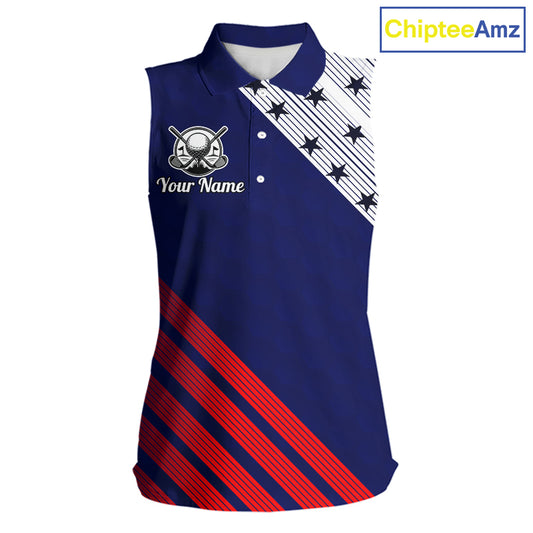 Golf Sleeveless Polo Shirt For Women Patriotic US Flag Stars Stripes Jersey Personalized Golf Player Team Shirt NYN4422