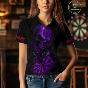 Custom Blood Cobra Purple Dartboard Skeleton Dart Women Polo Jerseys Dart Team Shirt NYN1654