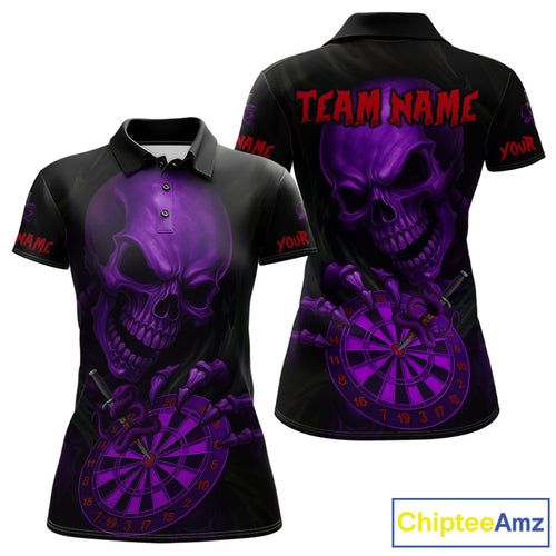 Custom Blood Cobra Purple Dartboard Skeleton Dart Women Polo Jerseys Dart Team Shirt NYN1654