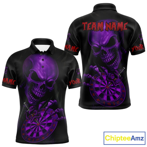 Custom Blood Cobra Purple Dartboard Skeleton Dart Men Polo Jerseys Dart Team Shirt NYN1654