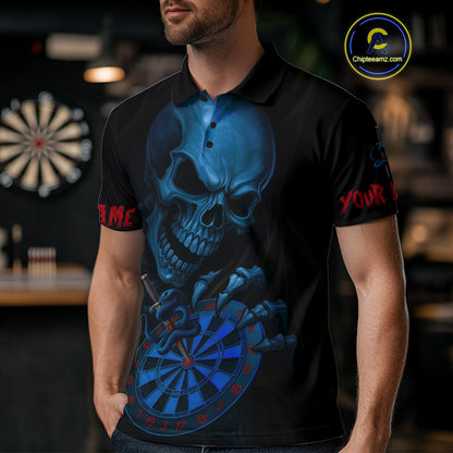 Custom Blood Cobra Blue Dartboard Skeleton Dart Men Polo Jerseys Dart Team Shirt NYN1653