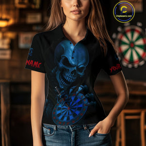 Custom Blood Cobra Blue Dartboard Skeleton Dart Women Polo Jerseys Dart Team Shirt NYN1653