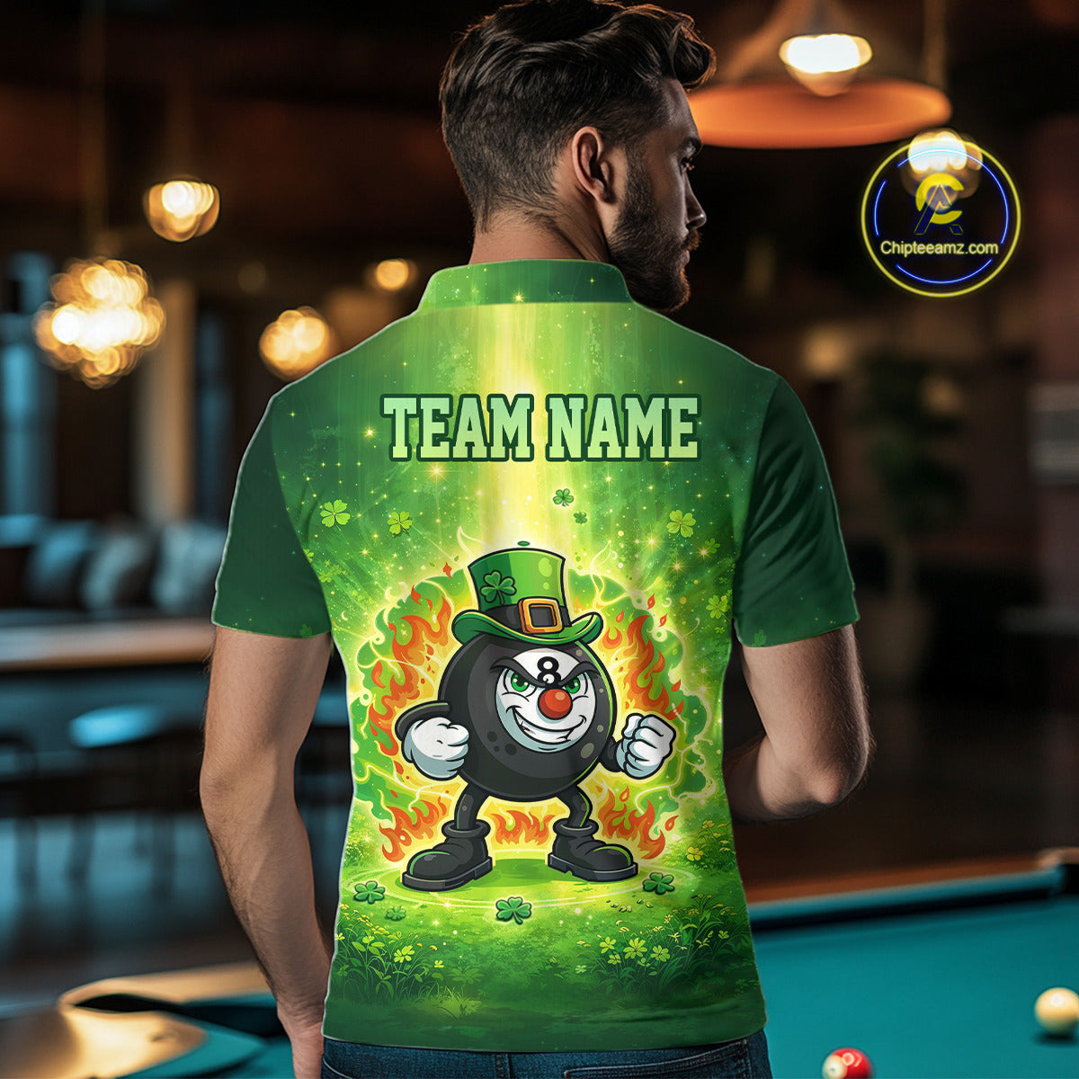 Shamrock Funny Fire Flame 8 Ball Men Billiards Shirt Personalized St Patrick's Day Pool Balls Shirt NYN2679