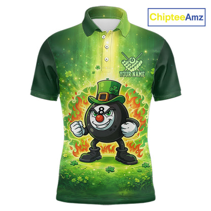 Shamrock Funny Fire Flame 8 Ball Men Billiards Shirt Personalized St Patrick's Day Pool Balls Shirt NYN2679