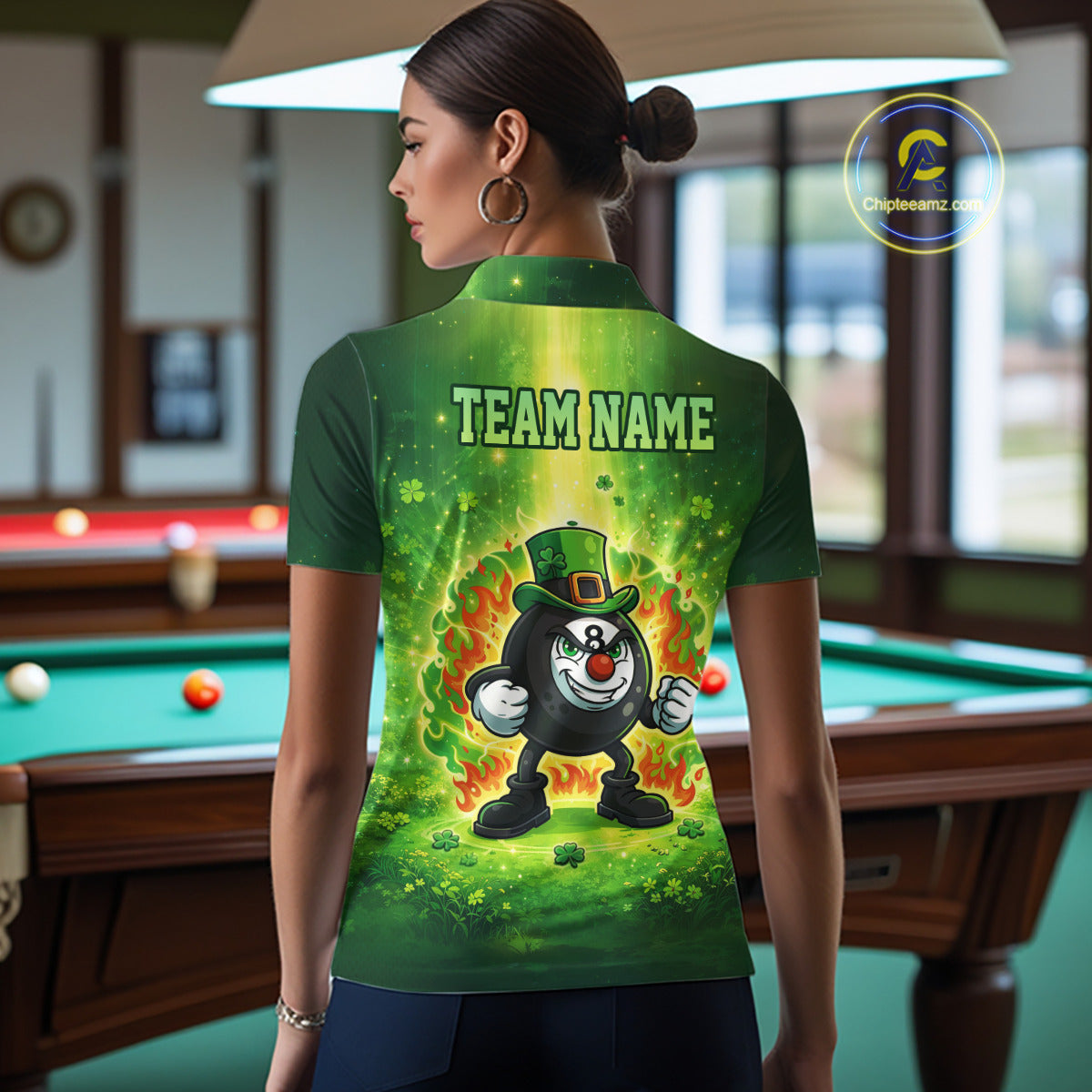 Shamrock Funny Fire Flame 8 Ball Women Billiards Shirt Personalized St Patrick's Day Pool Balls Shirt NYN2679