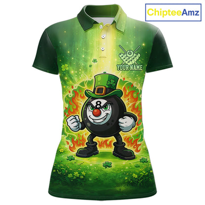 Shamrock Funny Fire Flame 8 Ball Women Billiards Shirt Personalized St Patrick's Day Pool Balls Shirt NYN2679