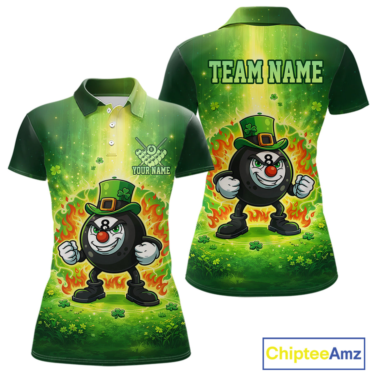 Shamrock Funny Fire Flame 8 Ball Women Billiards Shirt Personalized St Patrick's Day Pool Balls Shirt NYN2679