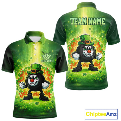 Shamrock Funny Fire Flame 8 Ball Men Billiards Shirt Personalized St Patrick's Day Pool Balls Shirt NYN2679