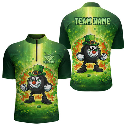 Shamrock Funny Fire Flame 8 Ball Men Billiards Shirt Personalized St Patrick's Day Pool Balls Shirt NYN2679