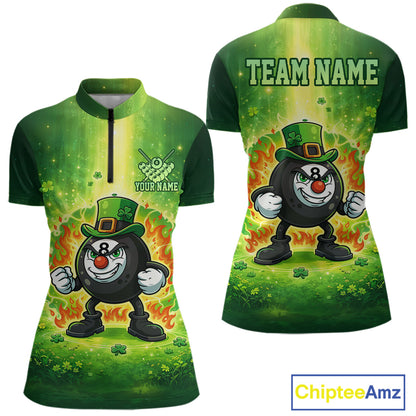Shamrock Funny Fire Flame 8 Ball Women Billiards Shirt Personalized St Patrick's Day Pool Balls Shirt NYN2679