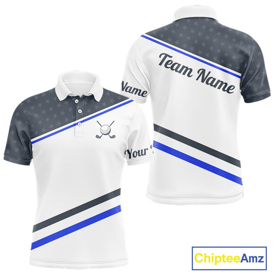 Mens Golf Polo Shirt Custom US Flag Grey Blue Golf Shirt Patriotic Polo Team Clothing Attire NYN4448