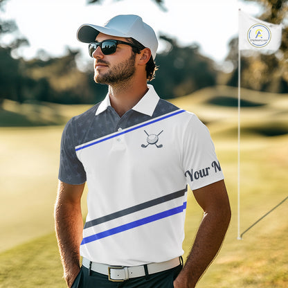 Mens Golf Polo Shirt Custom US Flag Grey Blue Golf Shirt Patriotic Polo Team Clothing Attire NYN4448
