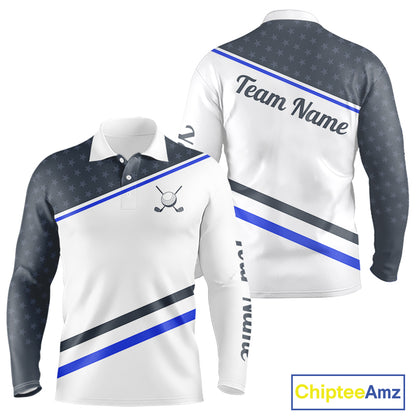 Mens Golf Polo Shirt Custom US Flag Grey Blue Golf Shirt Patriotic Polo Team Clothing Attire NYN4448