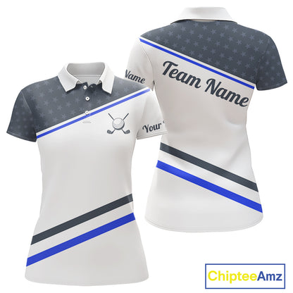 Women Golf Polo Shirt Custom US Flag Grey Blue Golf Shirt Patriotic Polo Team Clothing Attire NYN4448