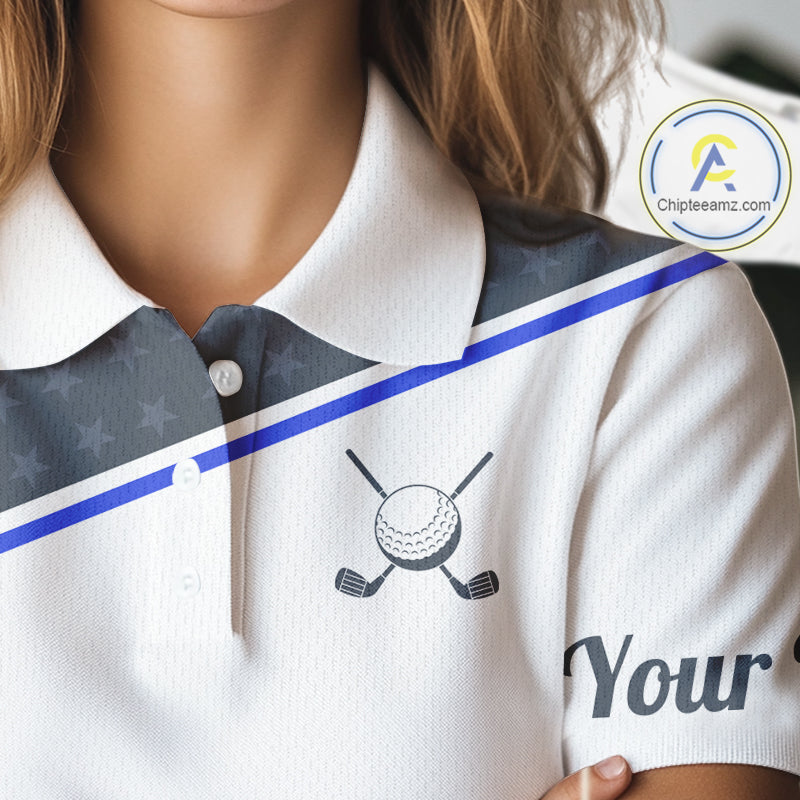Women Golf Polo Shirt Custom US Flag Grey Blue Golf Shirt Patriotic Polo Team Clothing Attire NYN4448