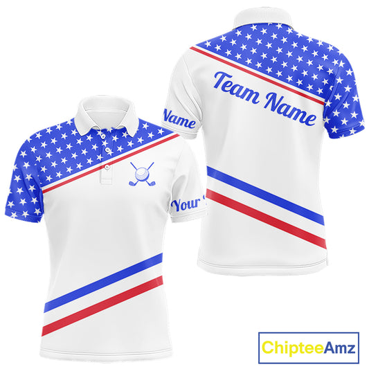 Mens Golf Polo Shirt Custom US Flag Red Blue Golf Shirt Patriotic Polo Team Clothing Attire NYN4449