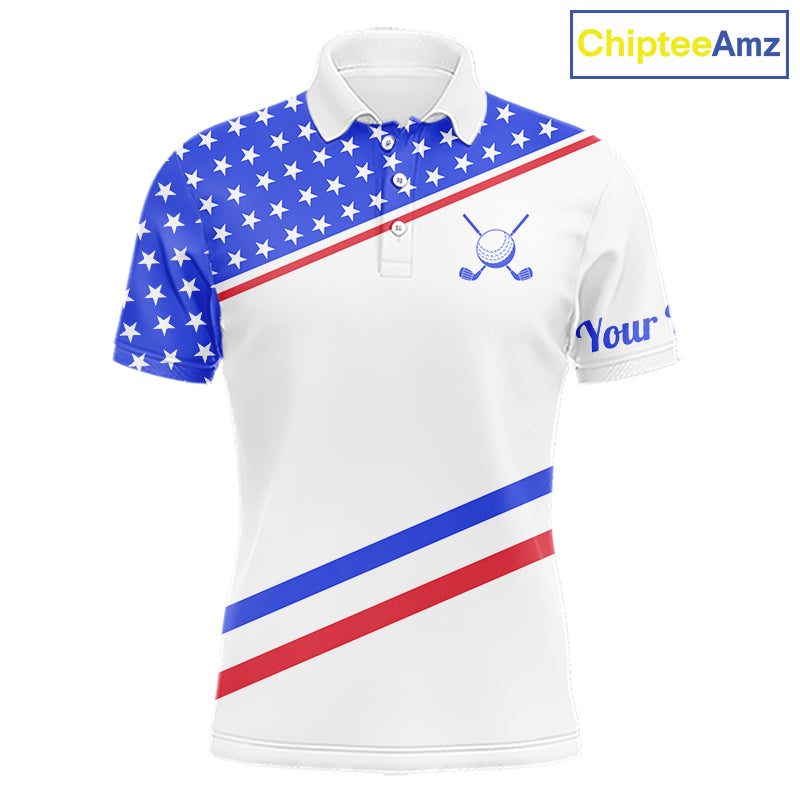 Mens Golf Polo Shirt Custom US Flag Red Blue Golf Shirt Patriotic Polo Team Clothing Attire NYN4449