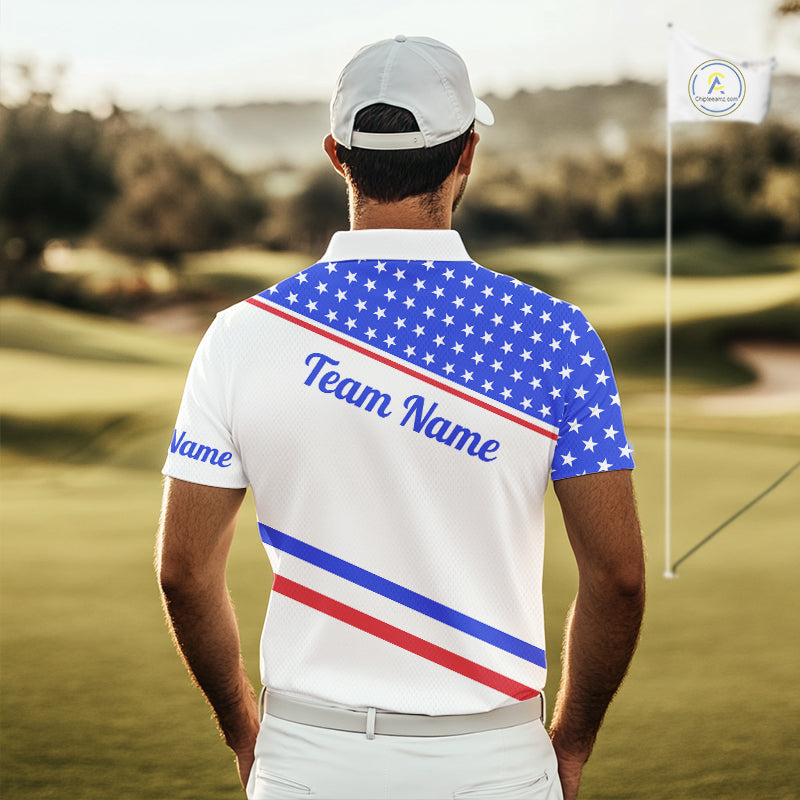 Mens Golf Polo Shirt Custom US Flag Red Blue Golf Shirt Patriotic Polo Team Clothing Attire NYN4449