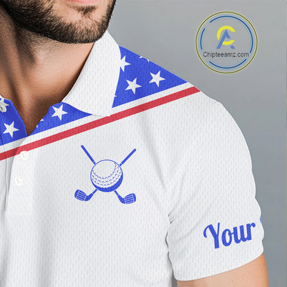 Mens Golf Polo Shirt Custom US Flag Red Blue Golf Shirt Patriotic Polo Team Clothing Attire NYN4449
