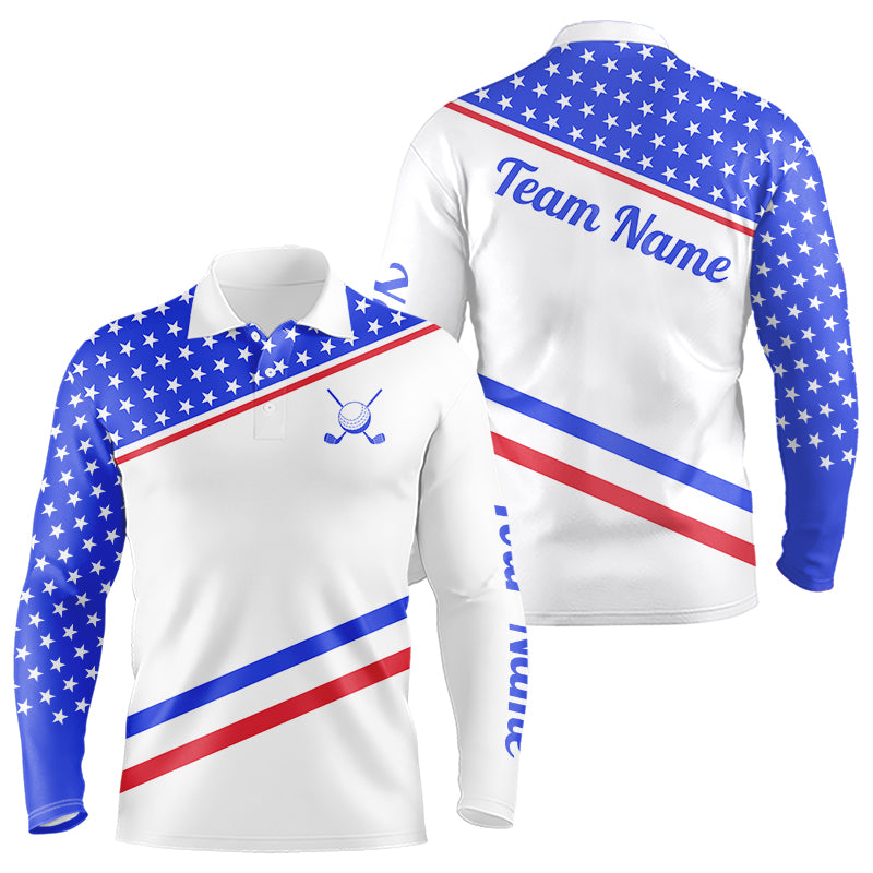 Mens Golf Polo Shirt Custom US Flag Red Blue Golf Shirt Patriotic Polo Team Clothing Attire NYN4449