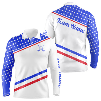 Mens Golf Polo Shirt Custom US Flag Red Blue Golf Shirt Patriotic Polo Team Clothing Attire NYN4449