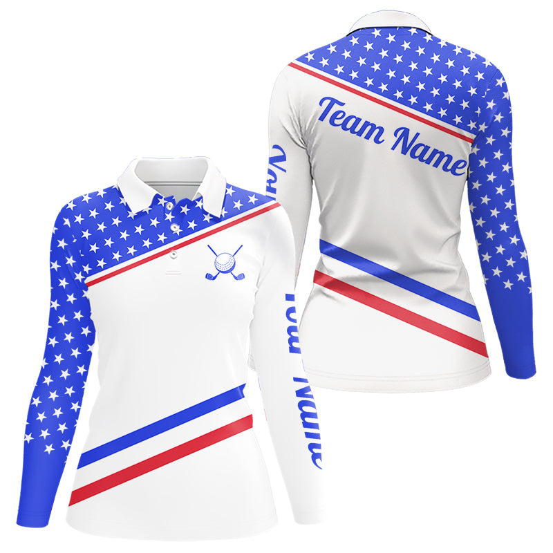 Women Golf Polo Shirt Custom US Flag Red Blue Golf Shirt Patriotic Polo Team Clothing Attire NYN4449
