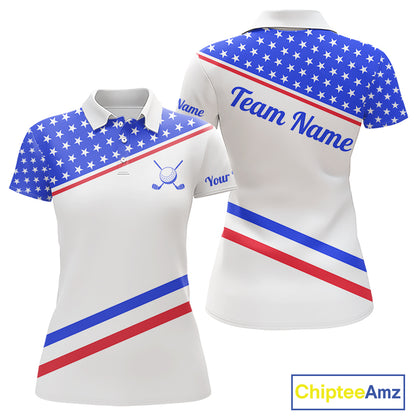 Women Golf Polo Shirt Custom US Flag Red Blue Golf Shirt Patriotic Polo Team Clothing Attire NYN4449