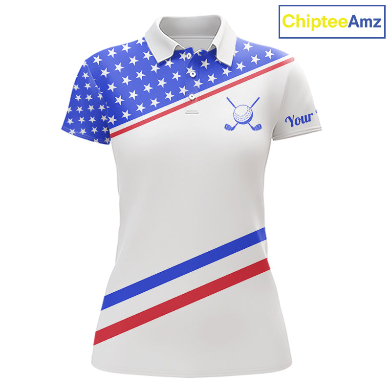 Women Golf Polo Shirt Custom US Flag Red Blue Golf Shirt Patriotic Polo Team Clothing Attire NYN4449