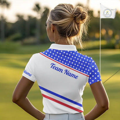 Women Golf Polo Shirt Custom US Flag Red Blue Golf Shirt Patriotic Polo Team Clothing Attire NYN4449