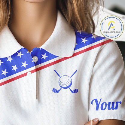 Women Golf Polo Shirt Custom US Flag Red Blue Golf Shirt Patriotic Polo Team Clothing Attire NYN4449