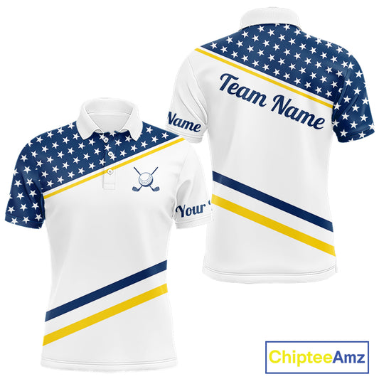 Mens Golf Polo Shirt Custom US Flag Yellow Navy Golf Shirt Patriotic Polo Team Clothing Attire NYN4450