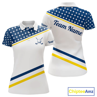 Women Golf Polo Shirt Custom US Flag Yellow Navy Golf Shirt Patriotic Polo Team Clothing Attire NYN4450