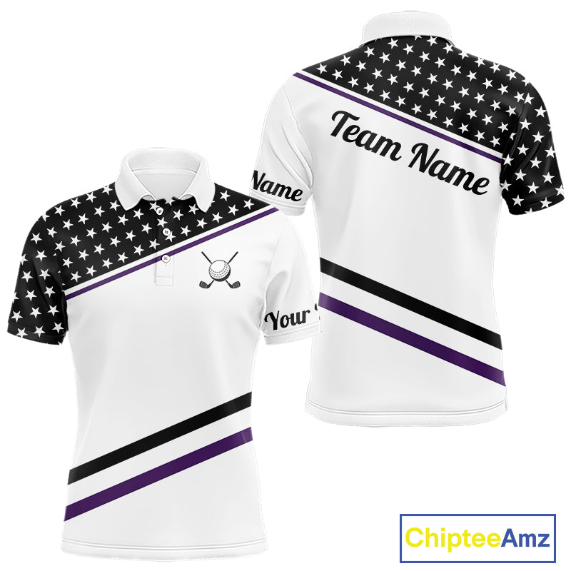 Mens Golf Polo Shirt Custom US Flag Black Purple Golf Shirt Patriotic Polo Team Clothing Attire NYN4451