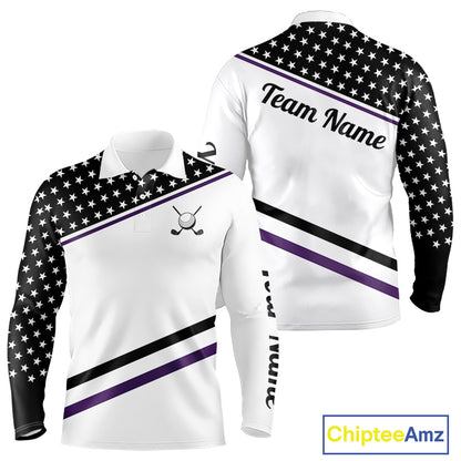 Mens Golf Polo Shirt Custom US Flag Black Purple Golf Shirt Patriotic Polo Team Clothing Attire NYN4451