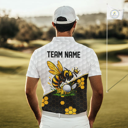 Custom Men's Golf Polo Shirt With Name Yellow Bee Golfer Hexagon Honeycomb Golf Tournament Jersey NYN4457