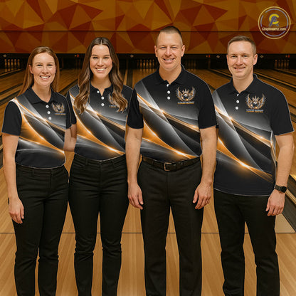 Custom Diamond Crown Winged Bowling Polo 1/4-Zip Shirt For Men Gold Silver Bowling Team Name Jersey NYN4833