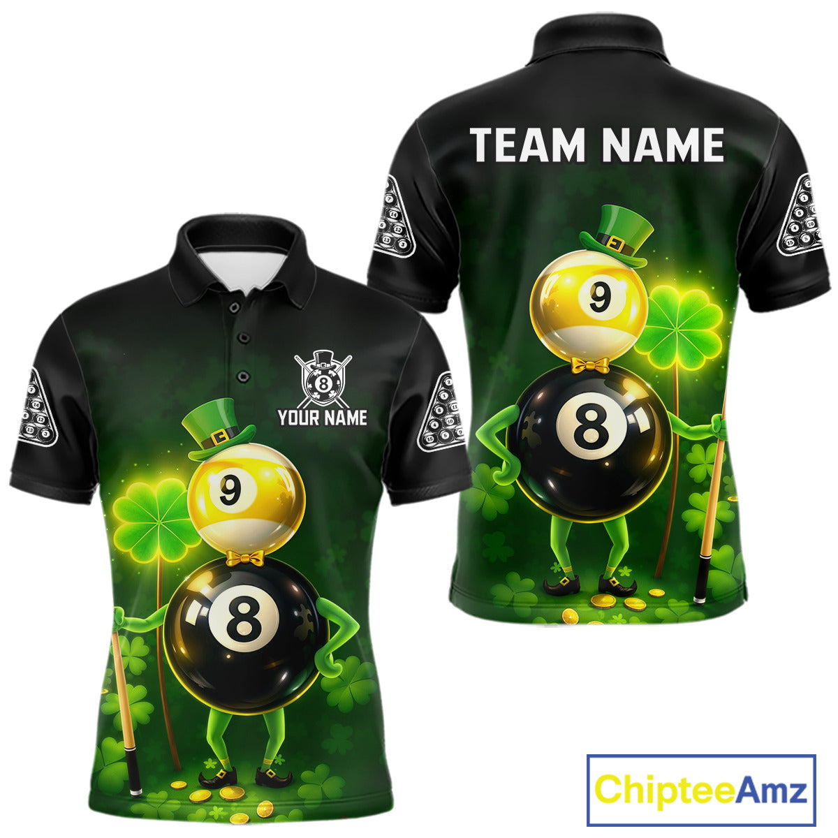 Funny Shamrock Pool 9 Ball & 8 Ball Men's Billiard Team Shirt Custom Patrick Day Billiard Attire NYN2473