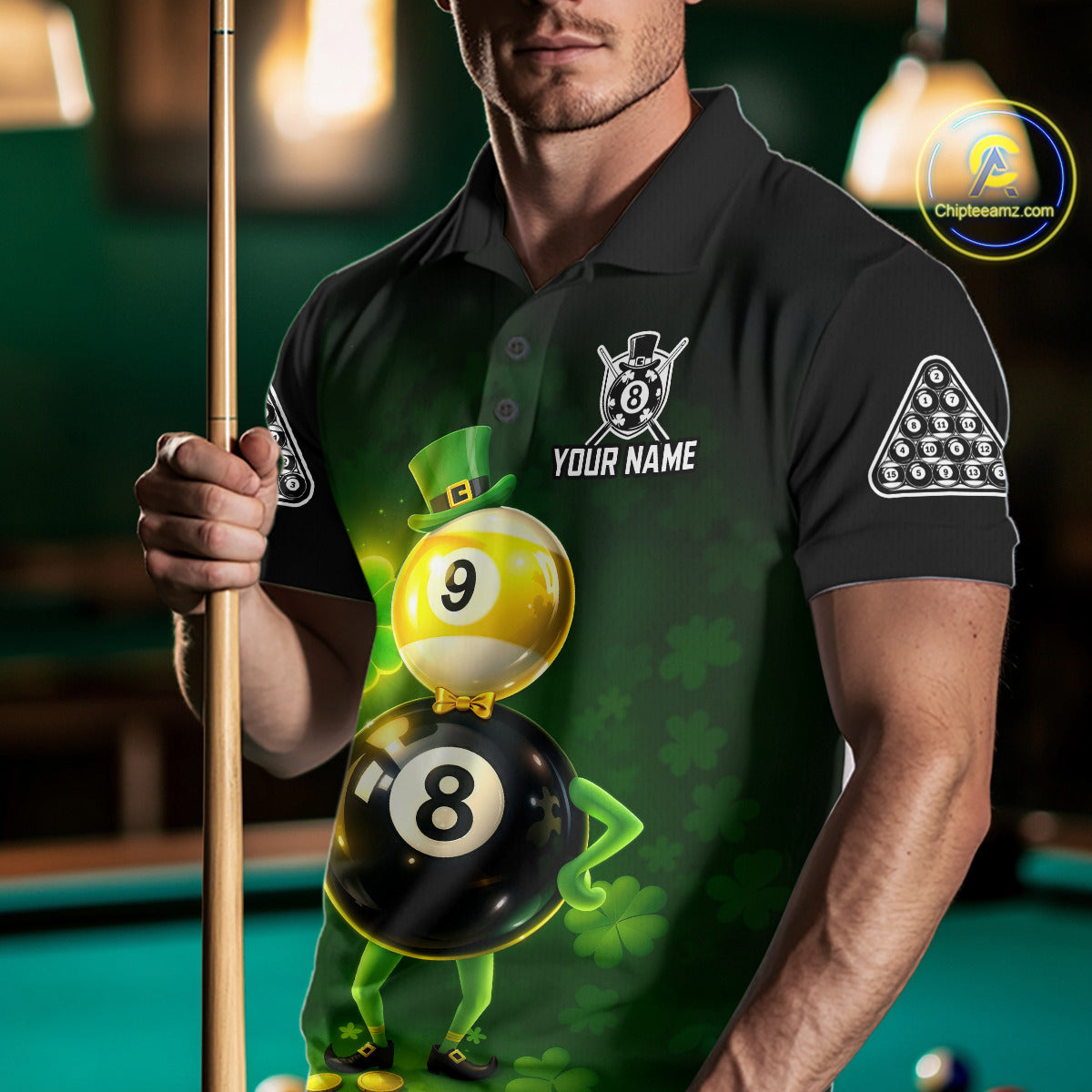 Funny Shamrock Pool 9 Ball & 8 Ball Men's Billiard Team Shirt Custom Patrick Day Billiard Attire NYN2473