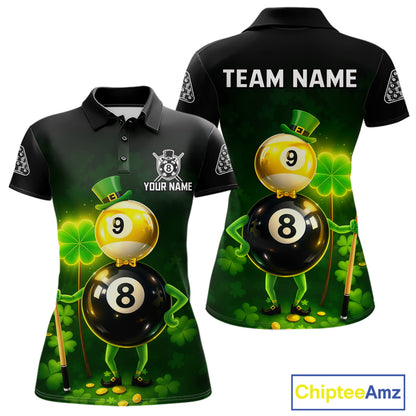 Funny Shamrock Pool 9 Ball & 8 Ball Women's Billiard Team Shirt Custom Patrick Day Billiard Attire NYN2473